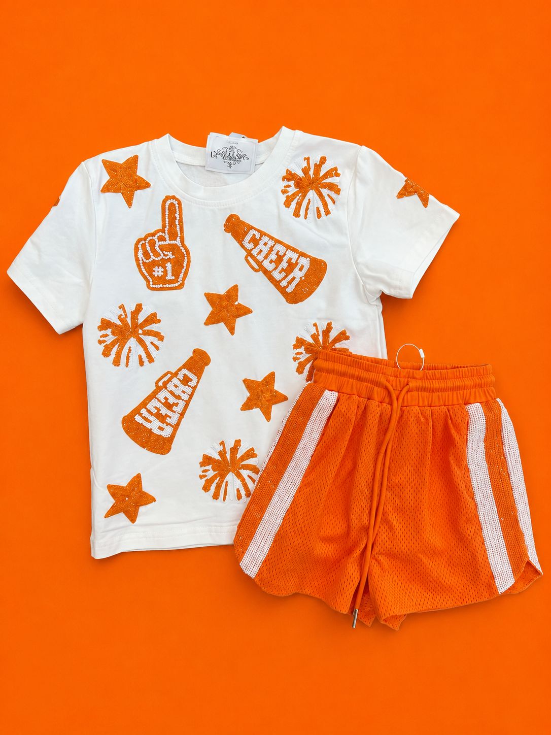 Orange/White Girls Sequin Shorts