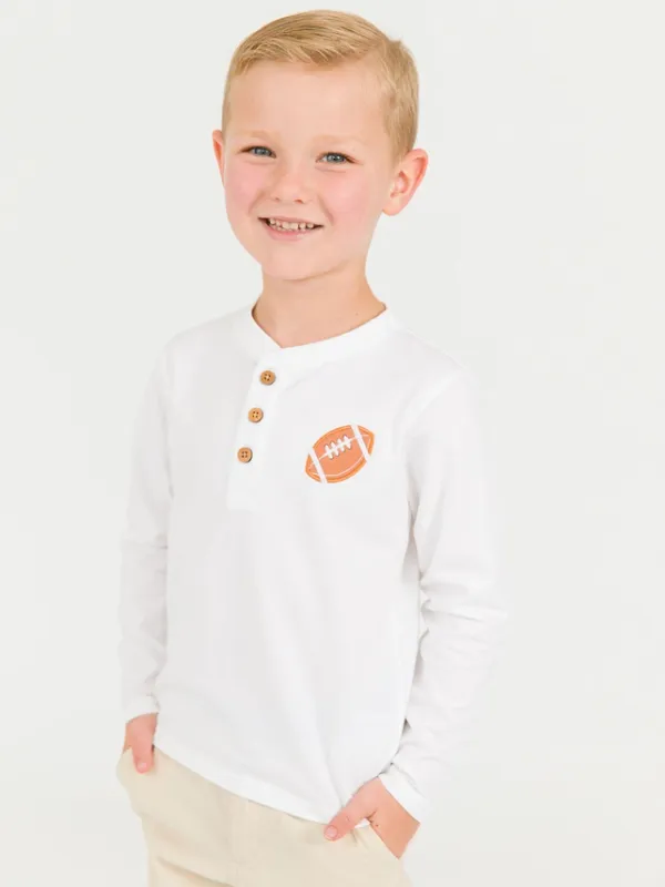 CS Football White Embroidery Henley Tee