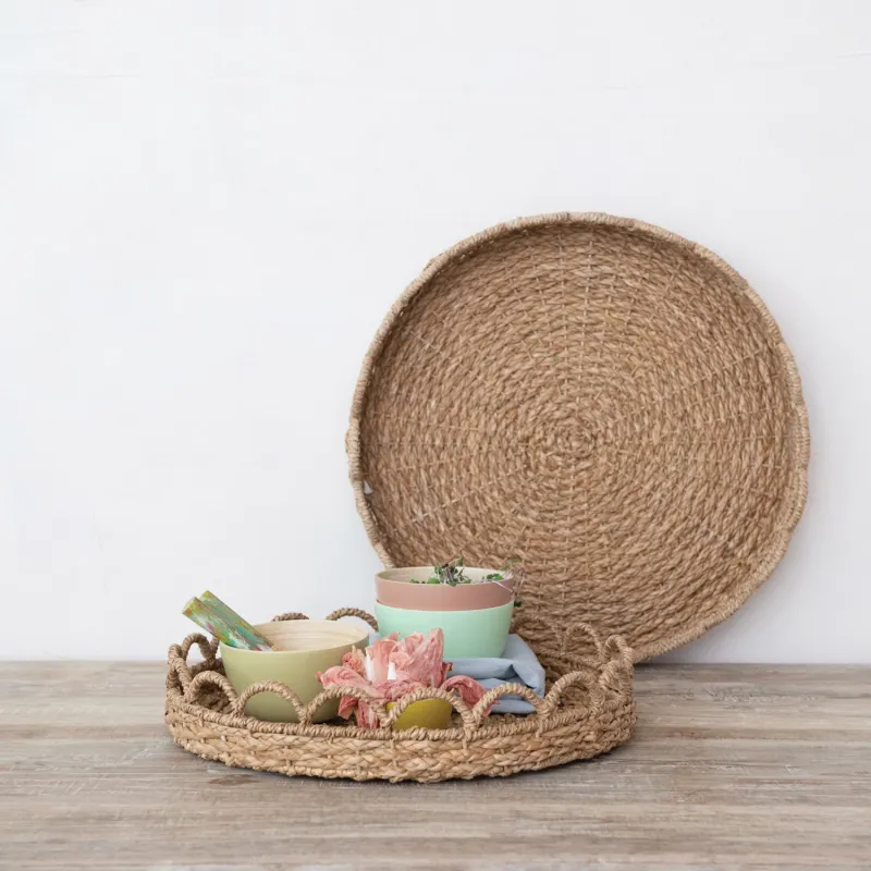 DG0908-LG Woven Seagrass Scalloped Tray