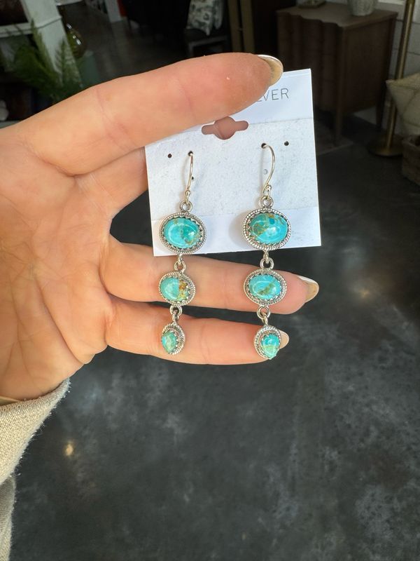 Real Turquoise &amp; Sterling Silver Earrings