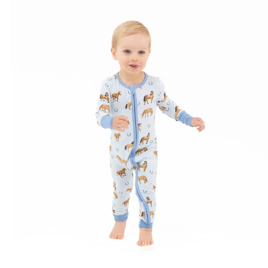 CH Horses Blue Zipper Romper