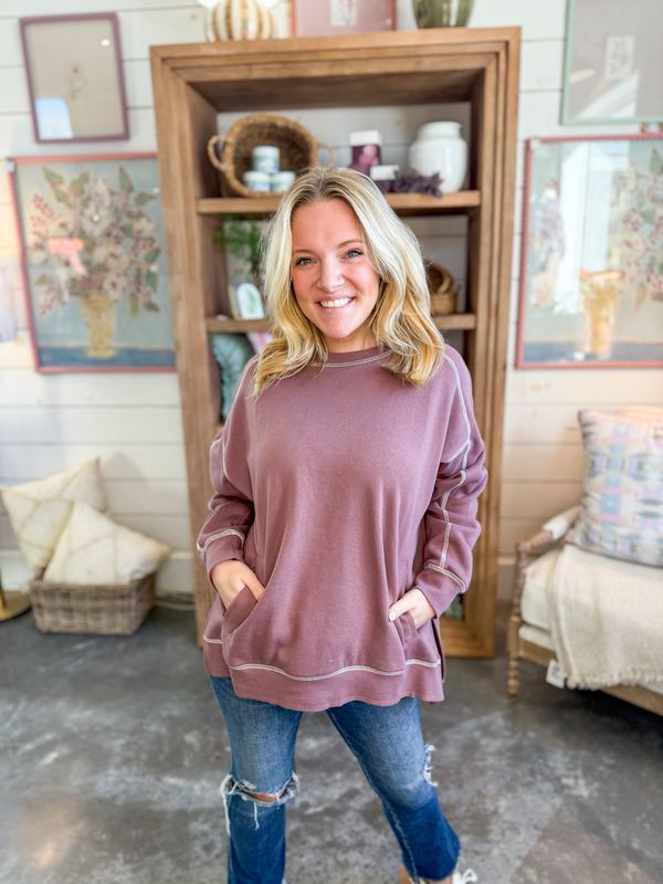 CS Stitch Line Boxy Sweatshirt-Rose Taupe
