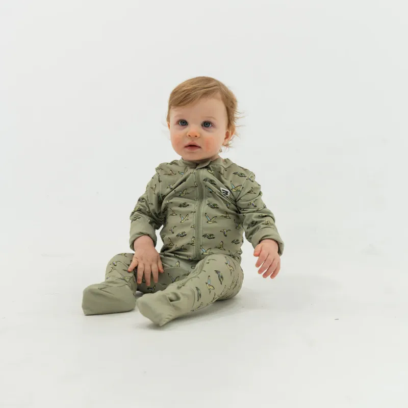 Baby Zip Up-Flying Ducks Green