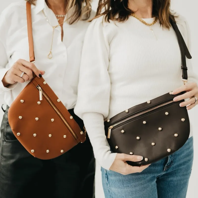 Chic Gold Studded Westlyn Bum Bag-Brown