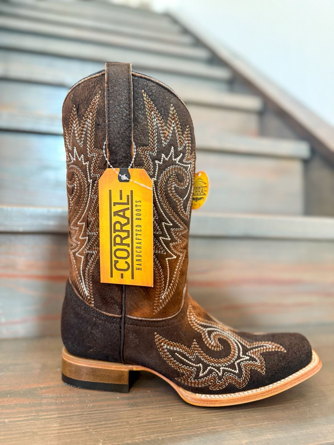 LD Brown Flames Emb Sq Toe