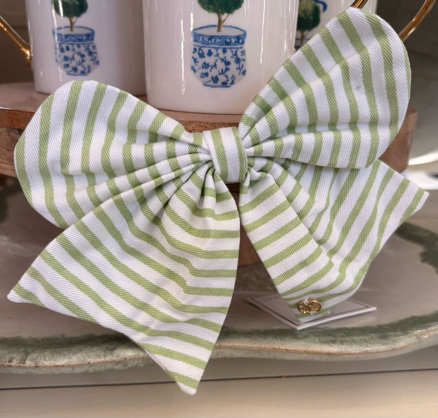 Fabric Bow Green Stripe