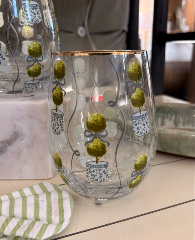 Stemless Wine Glass Topiary Print