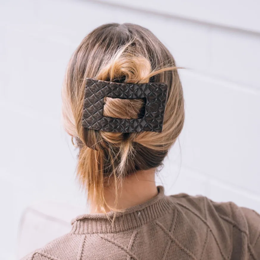 Truly Taupe Quilted Large Flat Rect Hair Clip