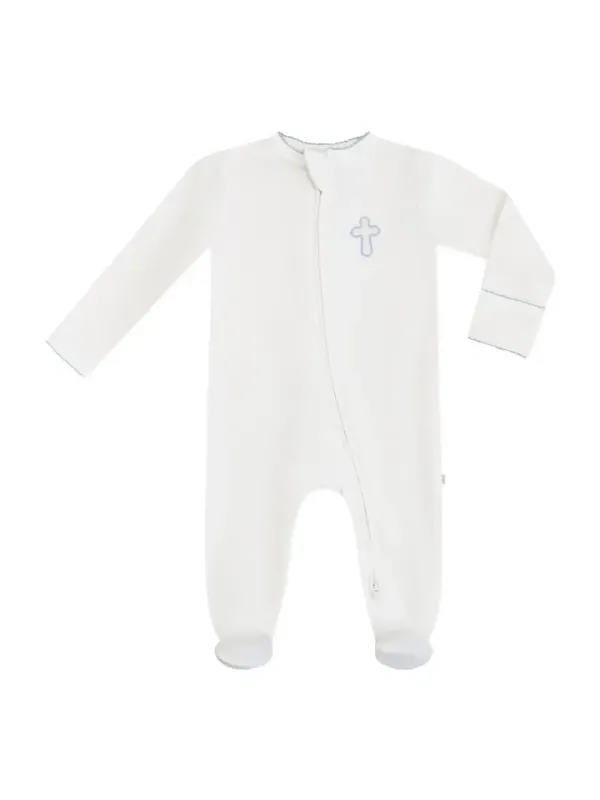 Pip Embroiderede Zip Romper-Blue Cross