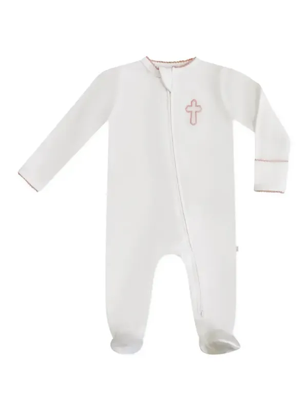Pip Embroiderede Zip Romper-Pink Cross
