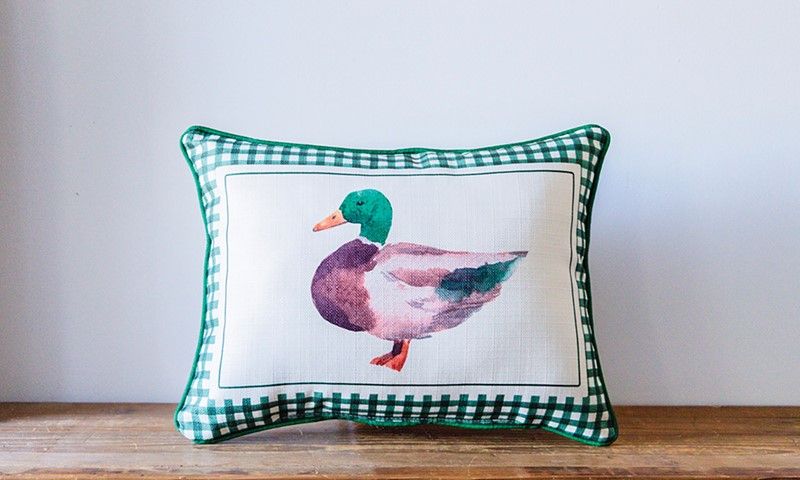 Gingham Watercolor Mallard Pillow + Piping