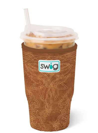 Saddle Stitch Cognac Large Iced Cup Coolie