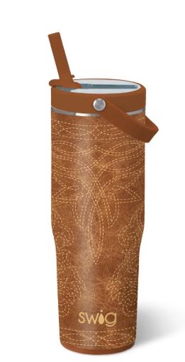 Saddle Stitch Cognac Leakproof Tumbler 30oz