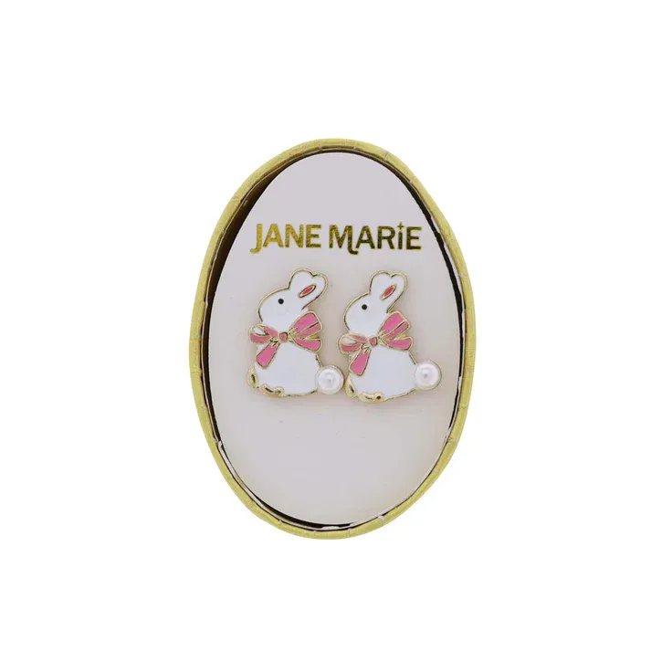 White Bunny w Bow/Pearl Tail Earring