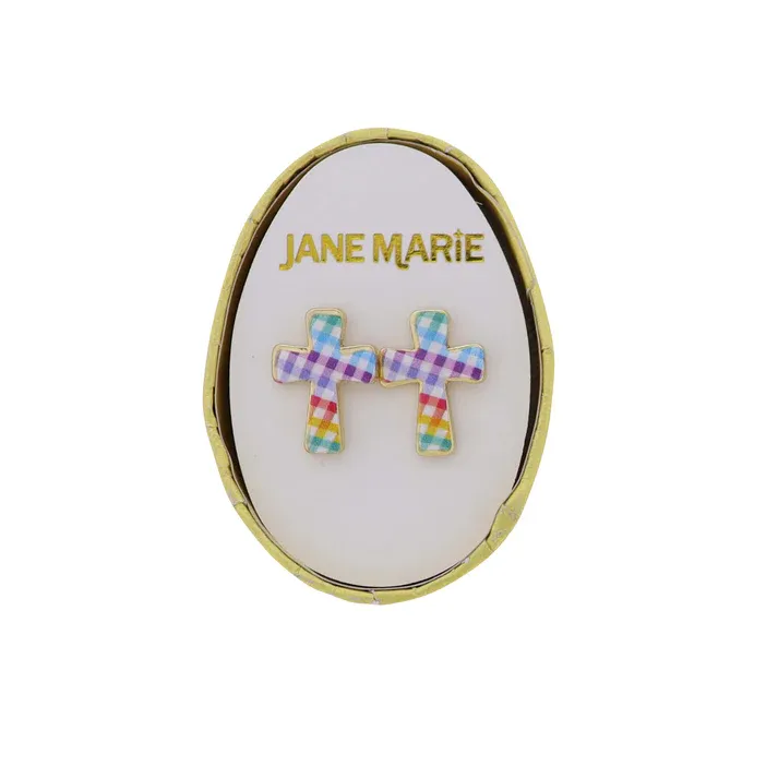 Mutli Plaid Cross Earring