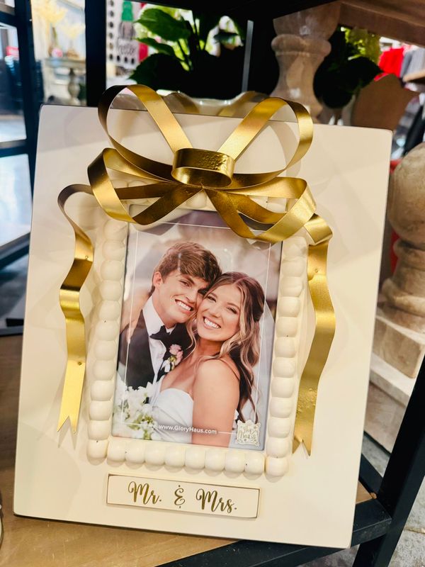 Mr &amp; Mrs Gold Bow Frame