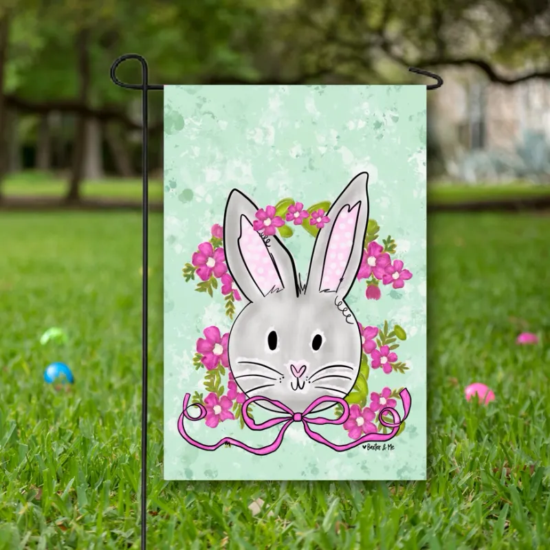 VG Pretty Pink Bow Bunny Garden Flag