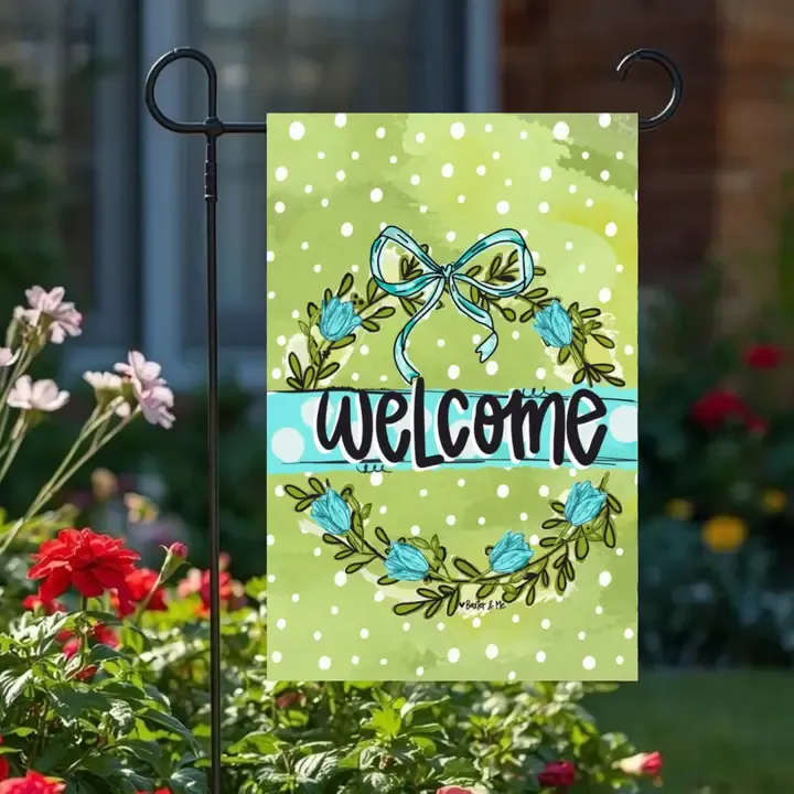 VG Blue Bow Green Garden Flag