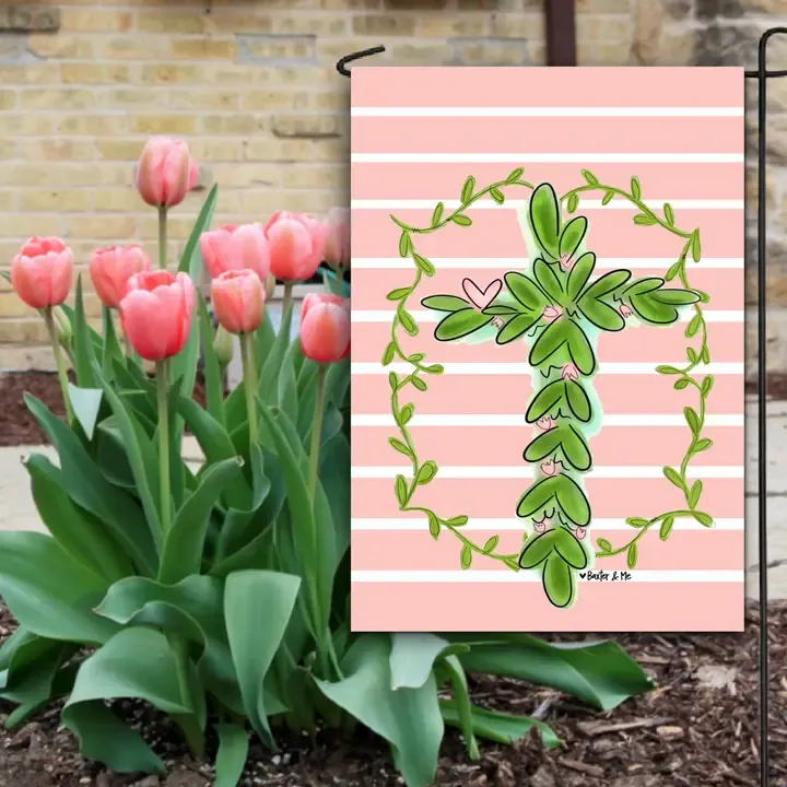 VG Pretty Pink Cross Garden Flag