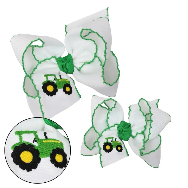 Embroidered Emerald Tractor Bow 4.5"