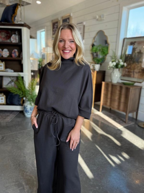 VG Charcoal Scuba Mock Neck Top