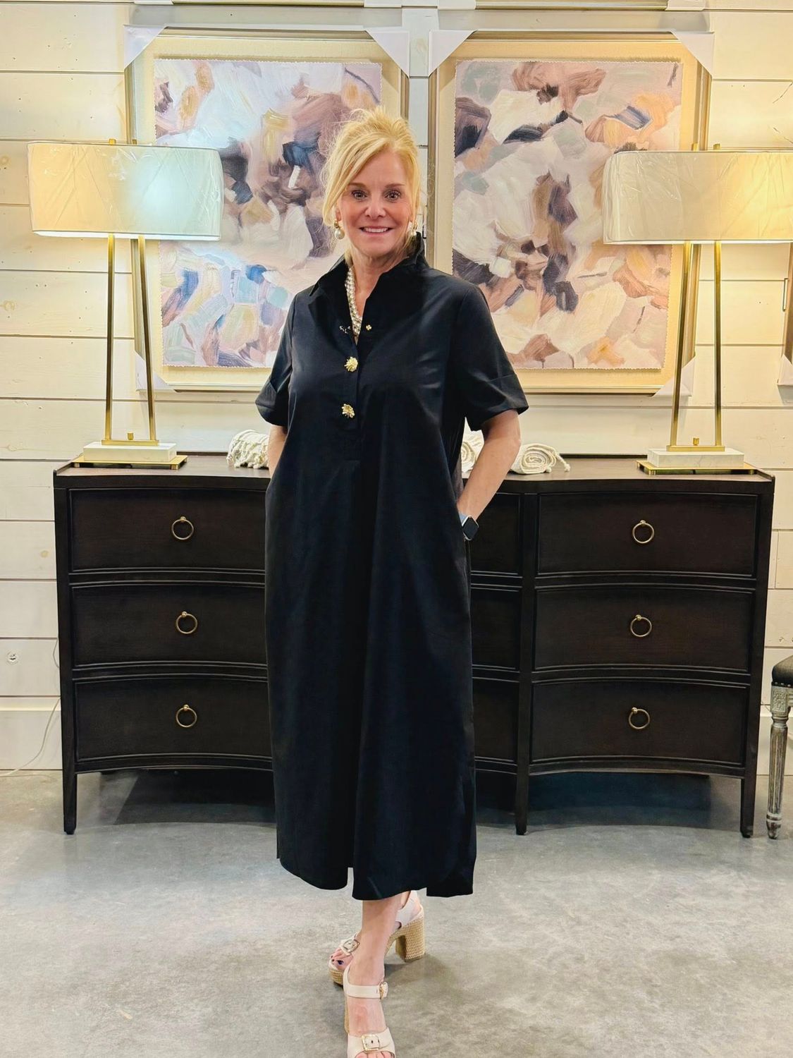 RM Simple Pocket Midi Dress-Black