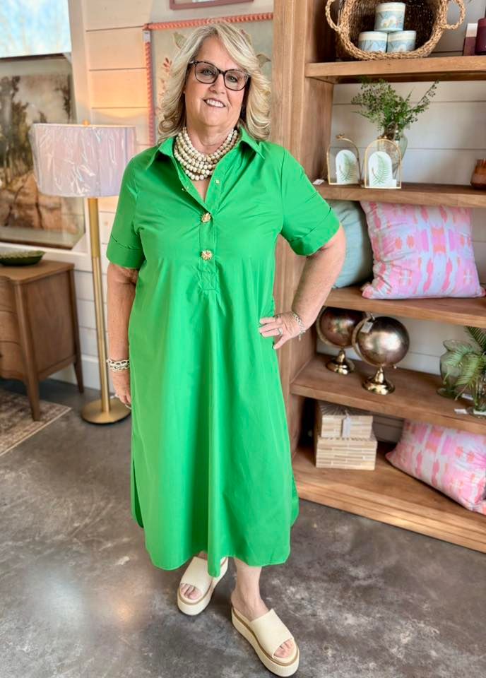 RM Simple Pocket Midi Dress Plus - Green