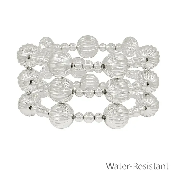 VG Water Resistant S/3 Silver Beaded Bracelets