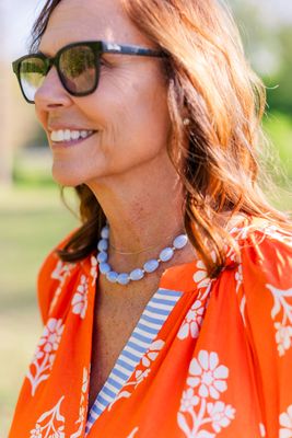 VG Light Blue Oval Beaded Necklace