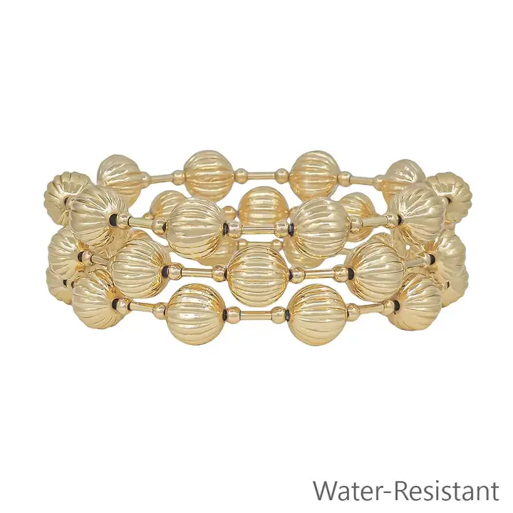 VG Set of 3 Gold Textured Stretch Bracelets