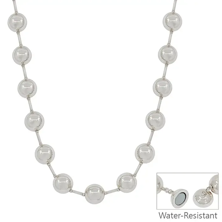 VG Water Resistant Silver Beaded 18" Necklace