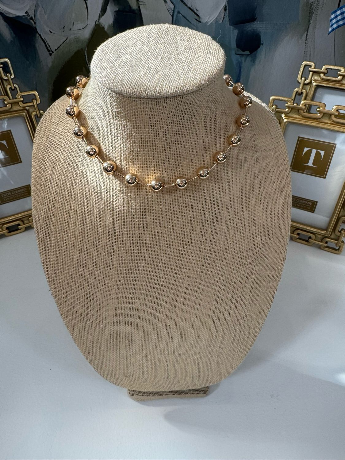 VG Gold Beaded w Gold Chain Necklace