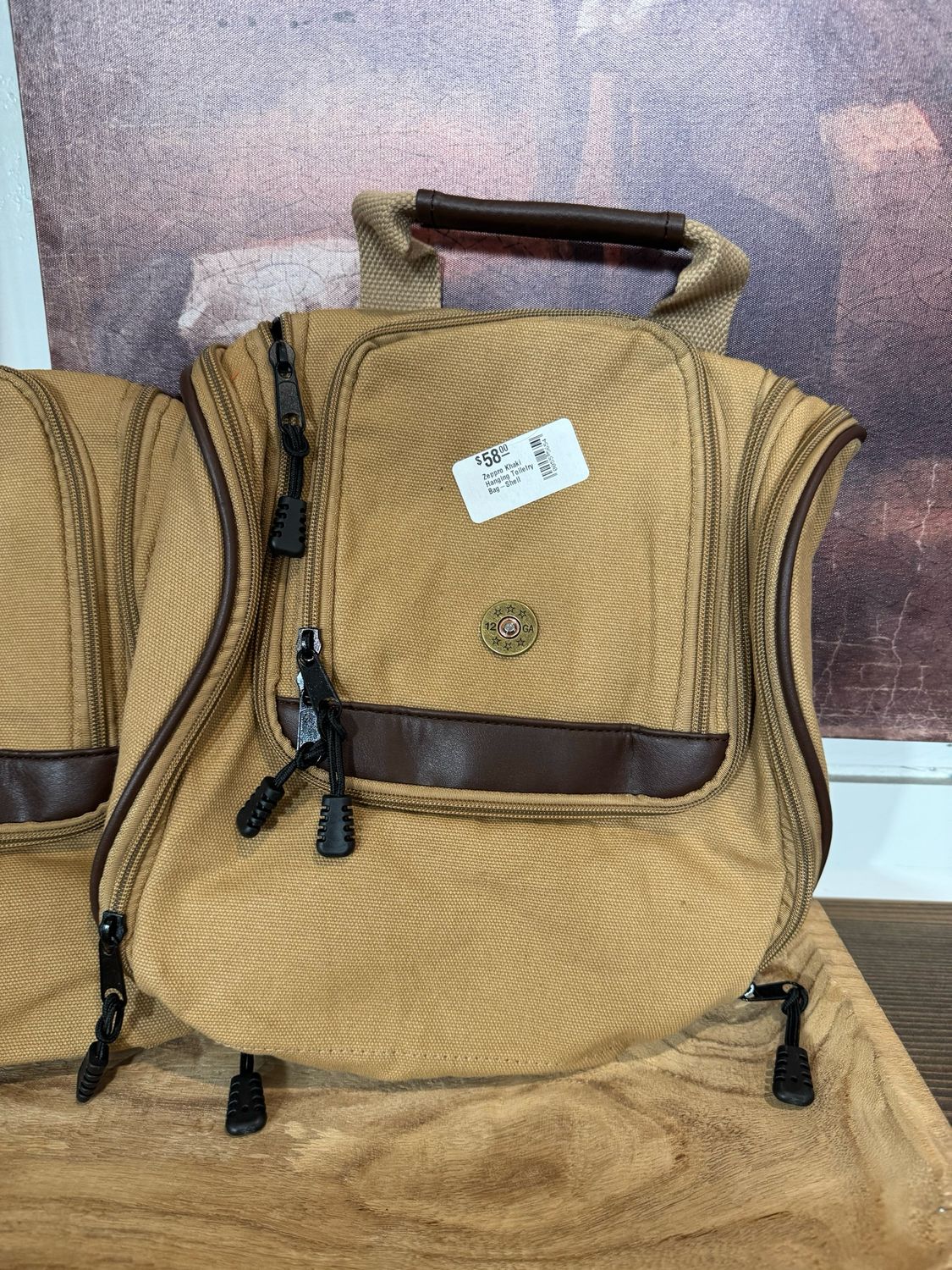 Zeppro Khaki Hanging Toiletry Bag-Shell