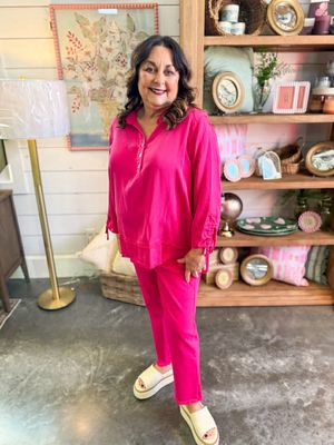 Candy Pink Fringe Hem Ankle Pant