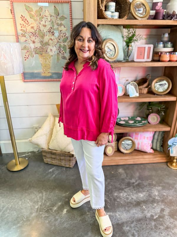 Candy Pink Fringe Hem Top