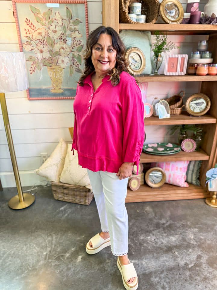 Candy Pink Fringe Hem Top