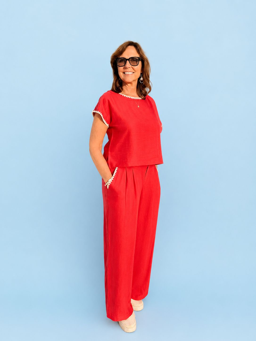 RM Scalloped Pocket Pants - Red