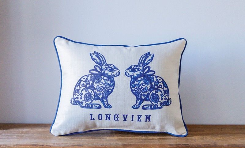 Chinoiserie Rabbit Hometown Pillow + Piping