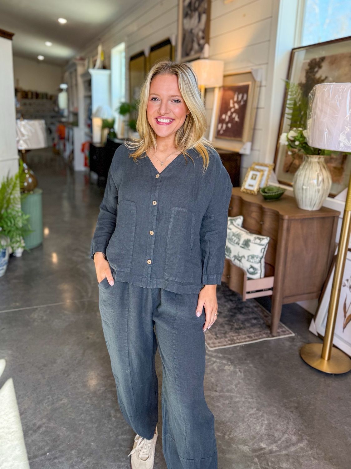 VG Antracite Sicily Linen Pants