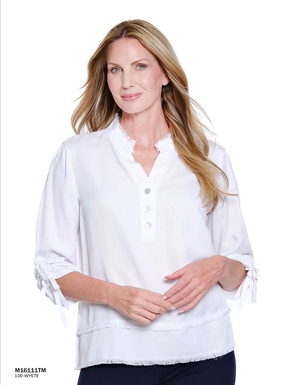 White Fringe Hem Top