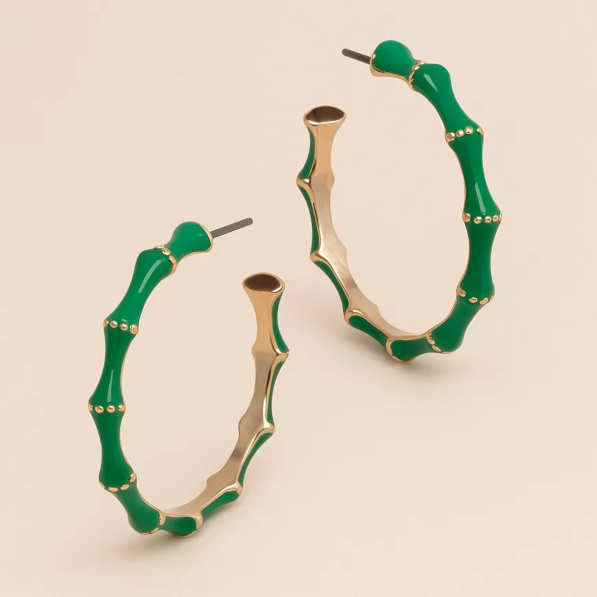 VG Bamboo Green Hoop Earrings