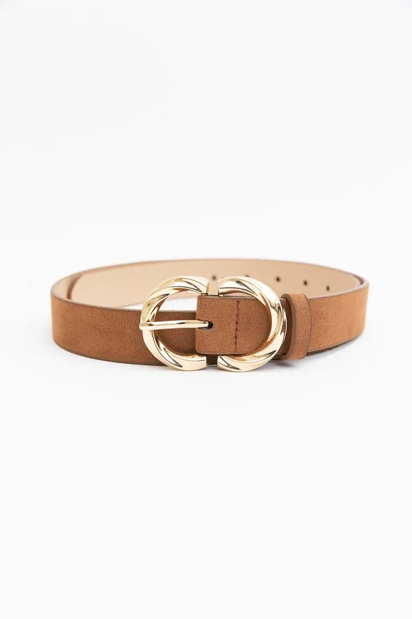 RM Double C Shaped Buckle Suede Belt-Brown