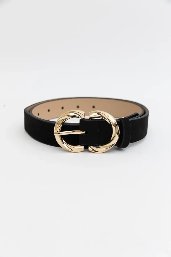 RM Double C Shaped Buckle Suede Belt-Black