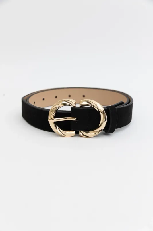 RM Double C Shaped Buckle Suede Belt-Black