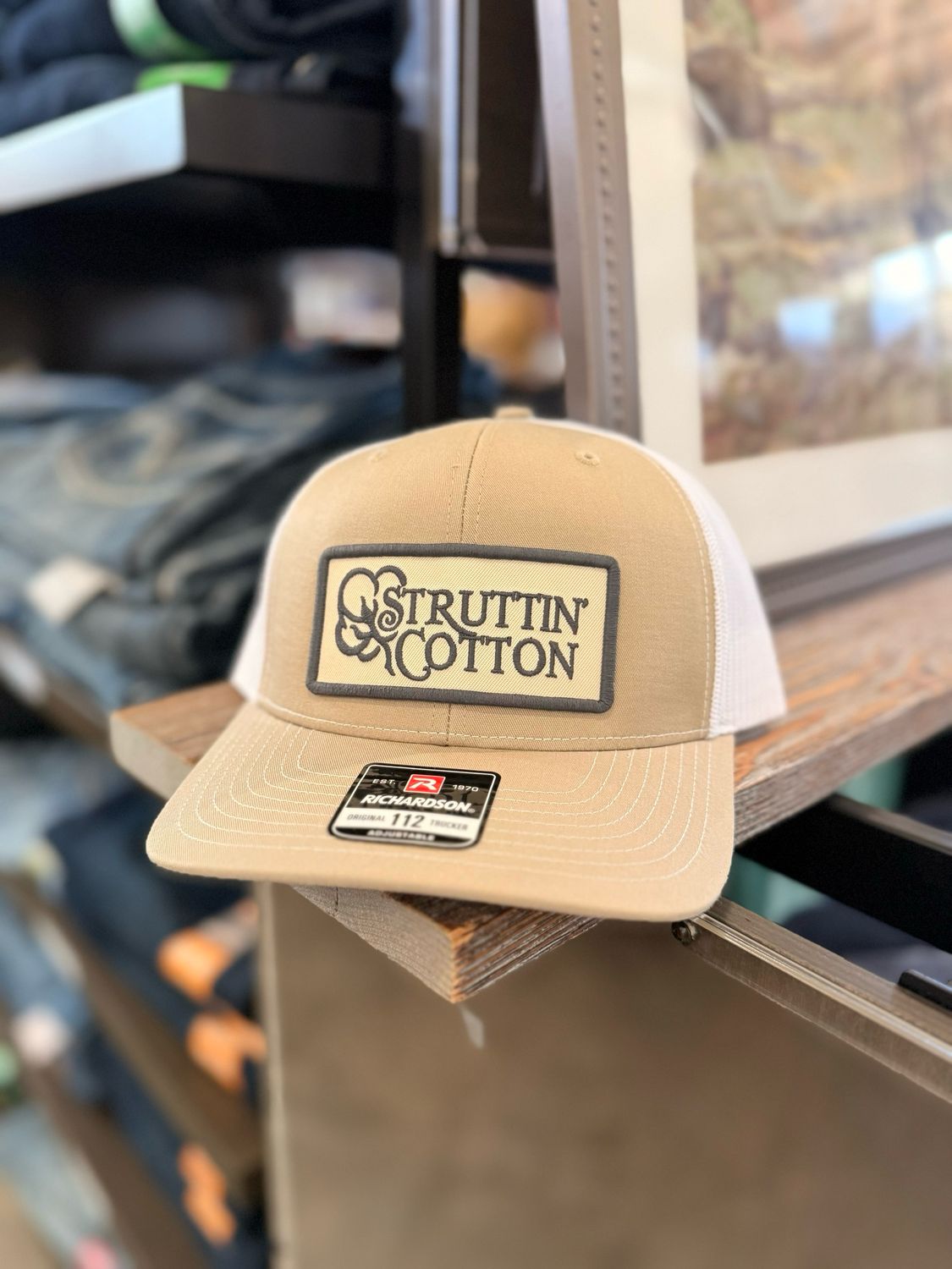 Cotton Boll Patch Trucker-Khaki/White