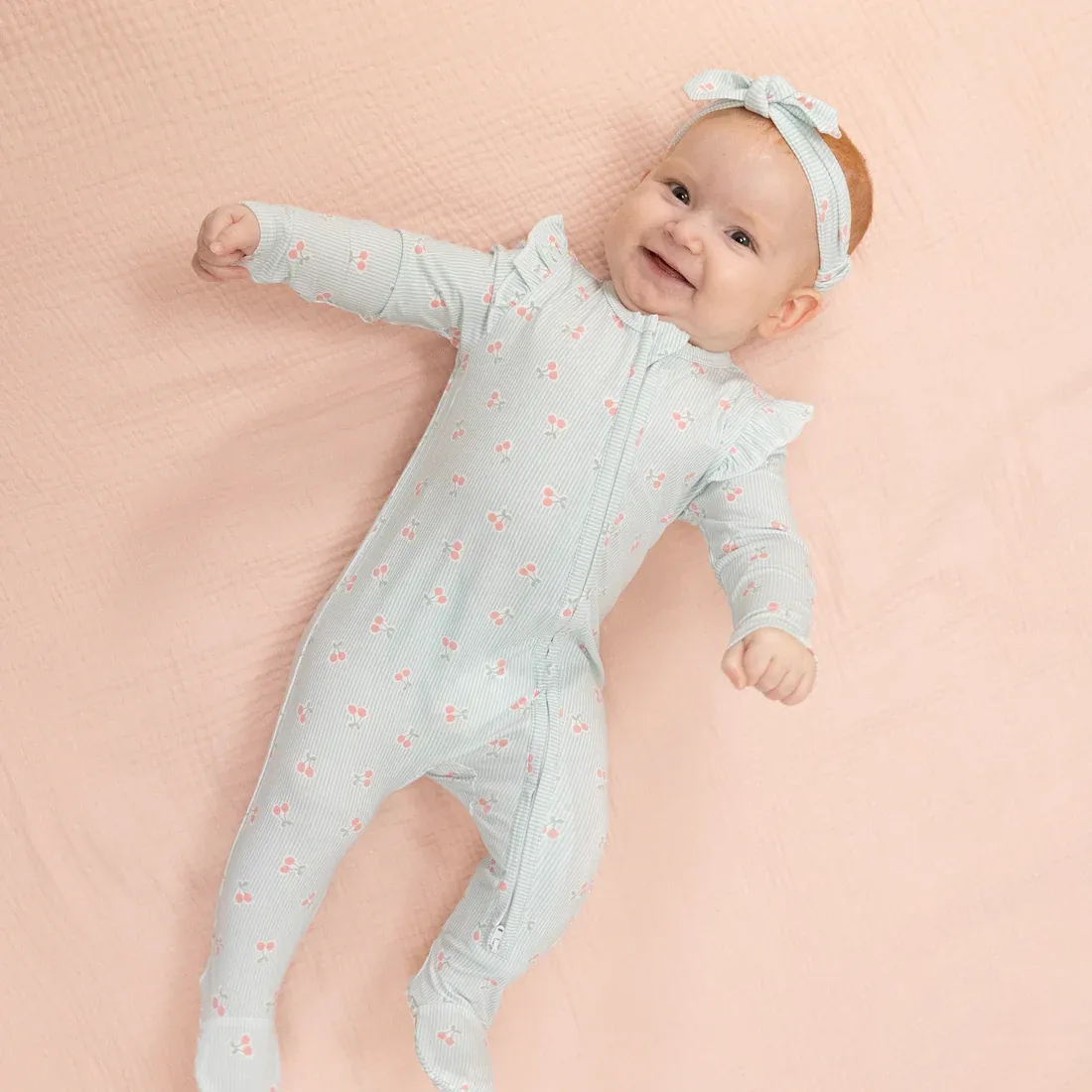 CH Tiny Cherry Stripe Zipper Footie