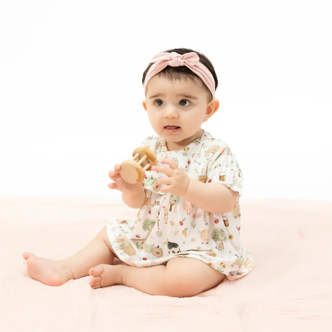 CH Cute Farm Animals Pink Smocked Bubble