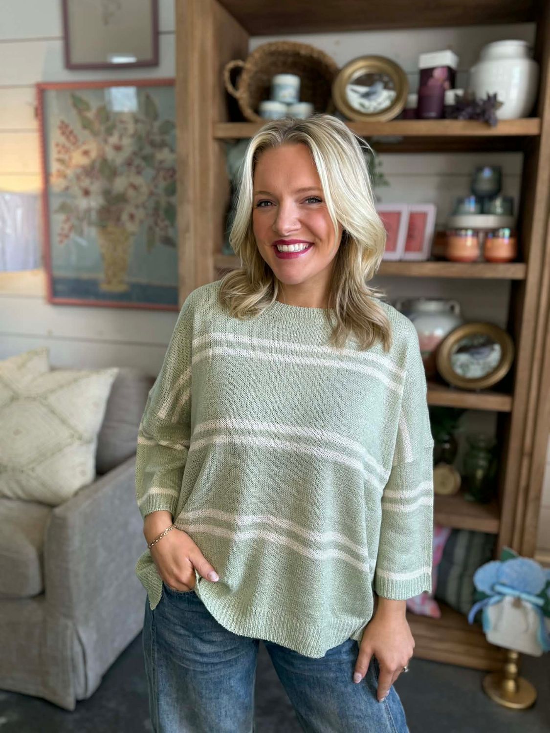 Jorian Sage Striped Top