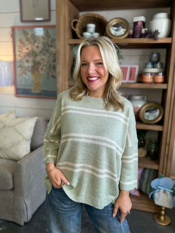 Jorian Sage Striped Top