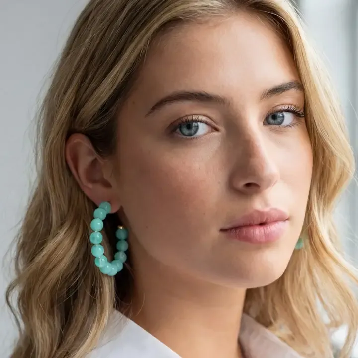 VG Mint Marble Resin Beaded Hoop Earrings